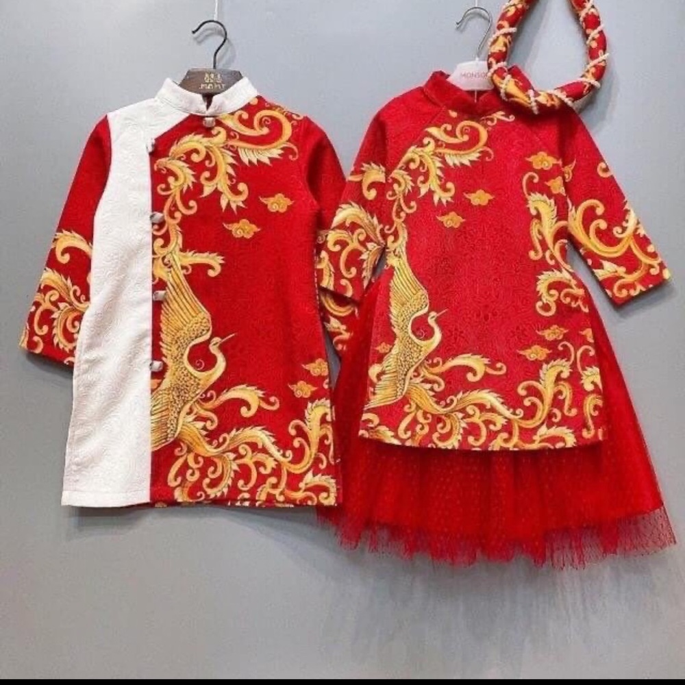 Red ao dai jacket for boy (toddler 3T)